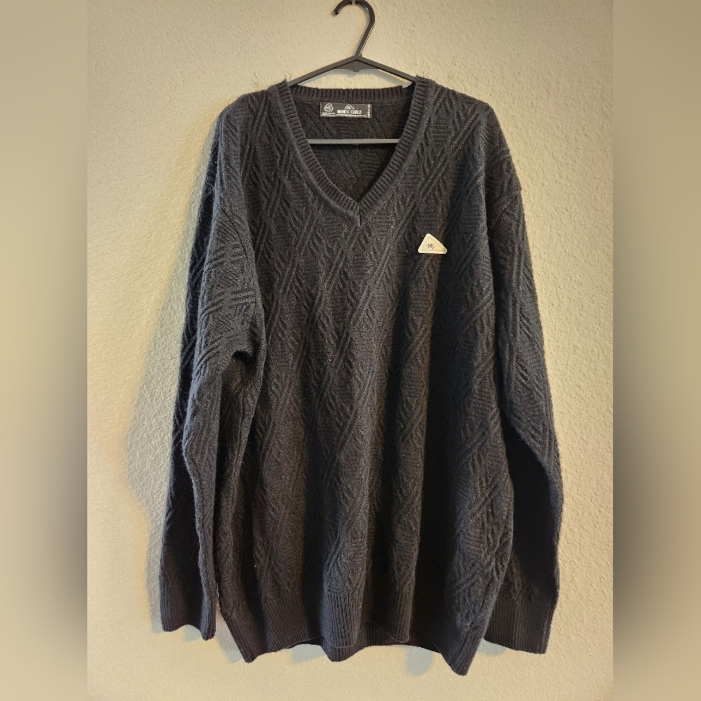 Monte Carlo Men’s black merino wool blend knit sweater size 42/XL